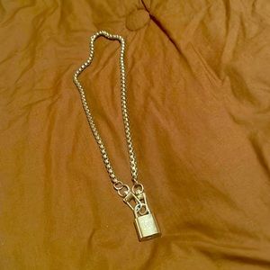 New Louis Vuitton Silver-Toned Lock on 24" Box Link Chain Necklace